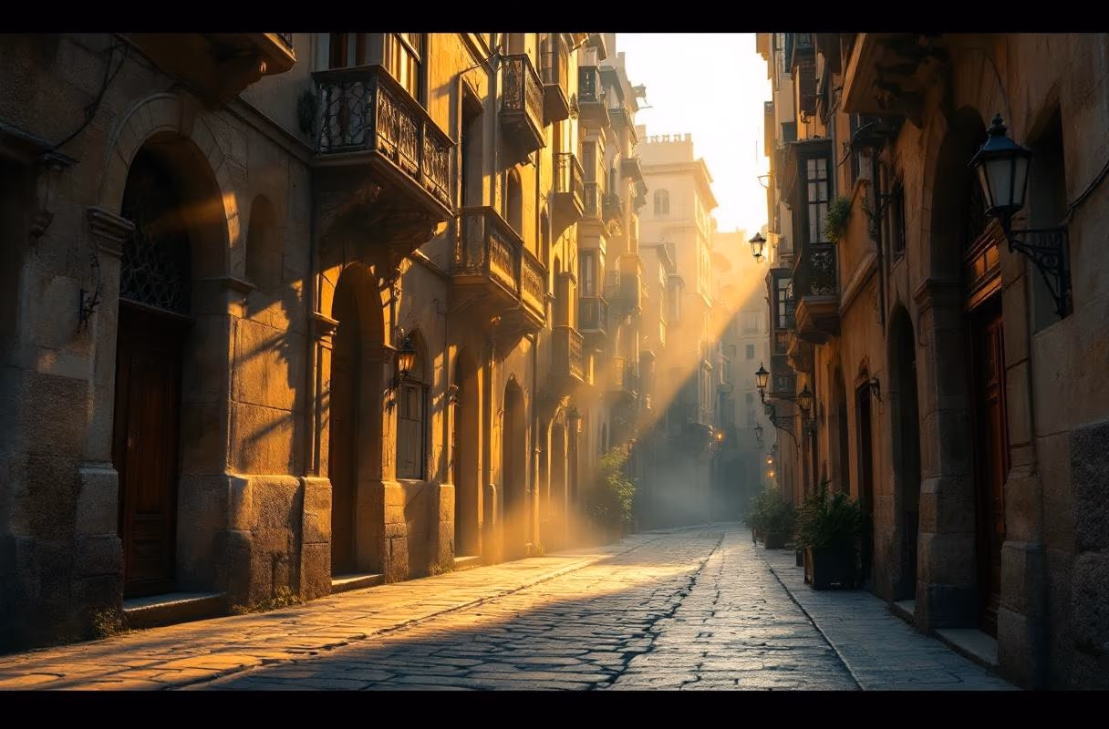 Gothic Quarter of Barcelona at dusk