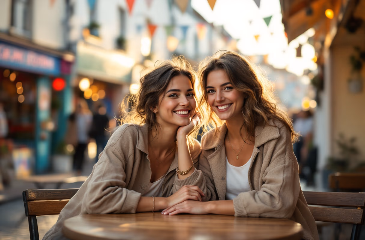 A Kemptown café — an unhurried, open setting for getting to know someone A female couple sharing coffee at a relaxed café in Kemptown, Brighton