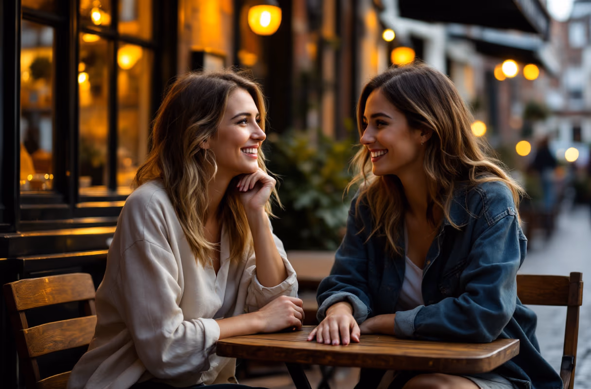 The Patershol — an unhurried, welcoming setting for getting to know someone A female couple sharing a drink at a cosy café in the Patershol district of Ghent