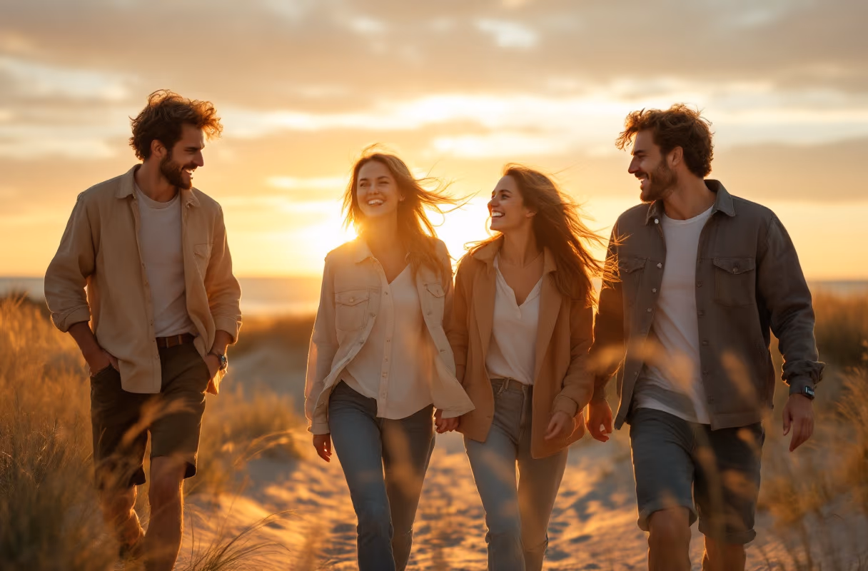 A small group on the Liepaja beach at sunset