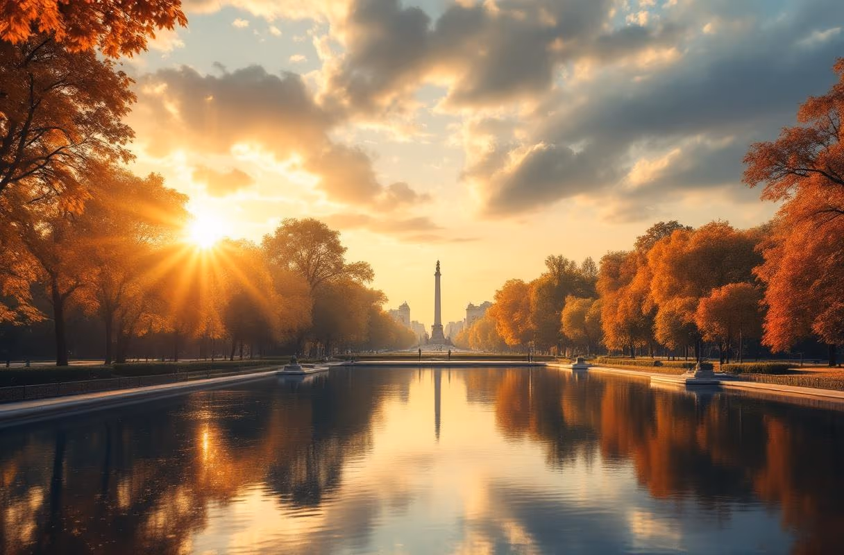 Parque del Retiro in Madrid at sunset