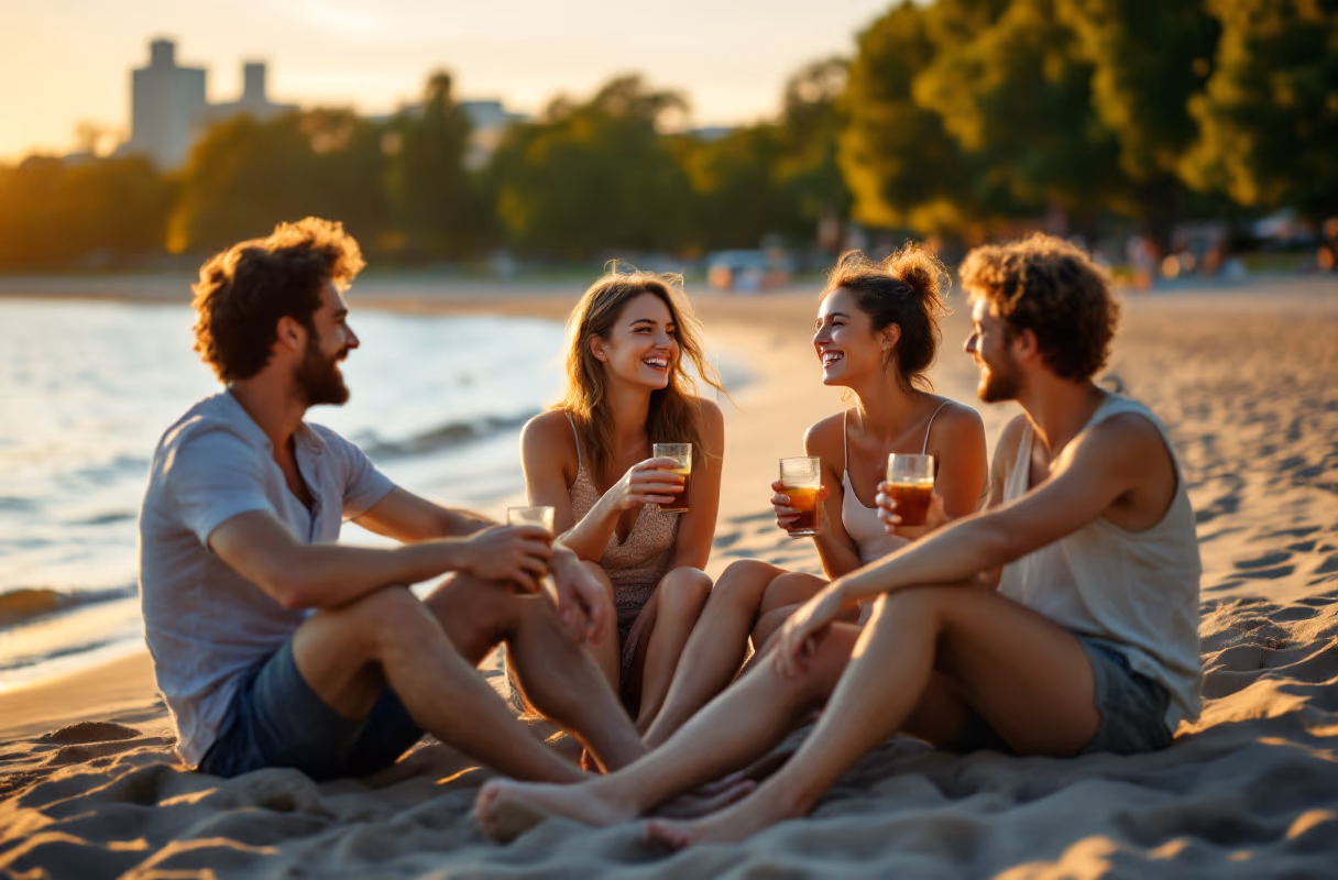 A small group on Parnu beach at sunset