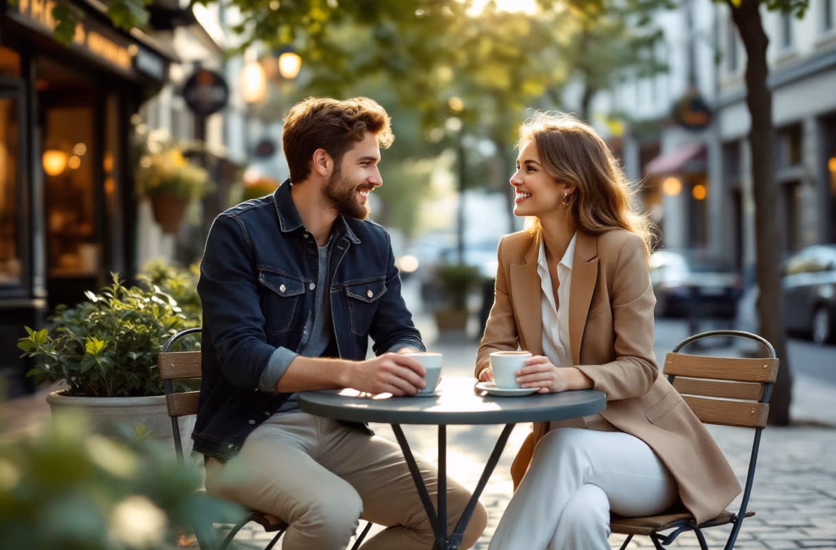 Miera iela — Riga's relaxed, creative quarter A couple at a Miera iela café in Riga at golden hour