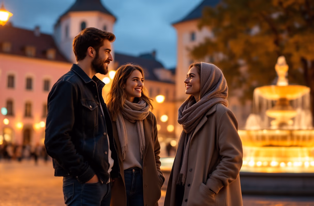 A small group on Tartu's Town Hall Square in the evening