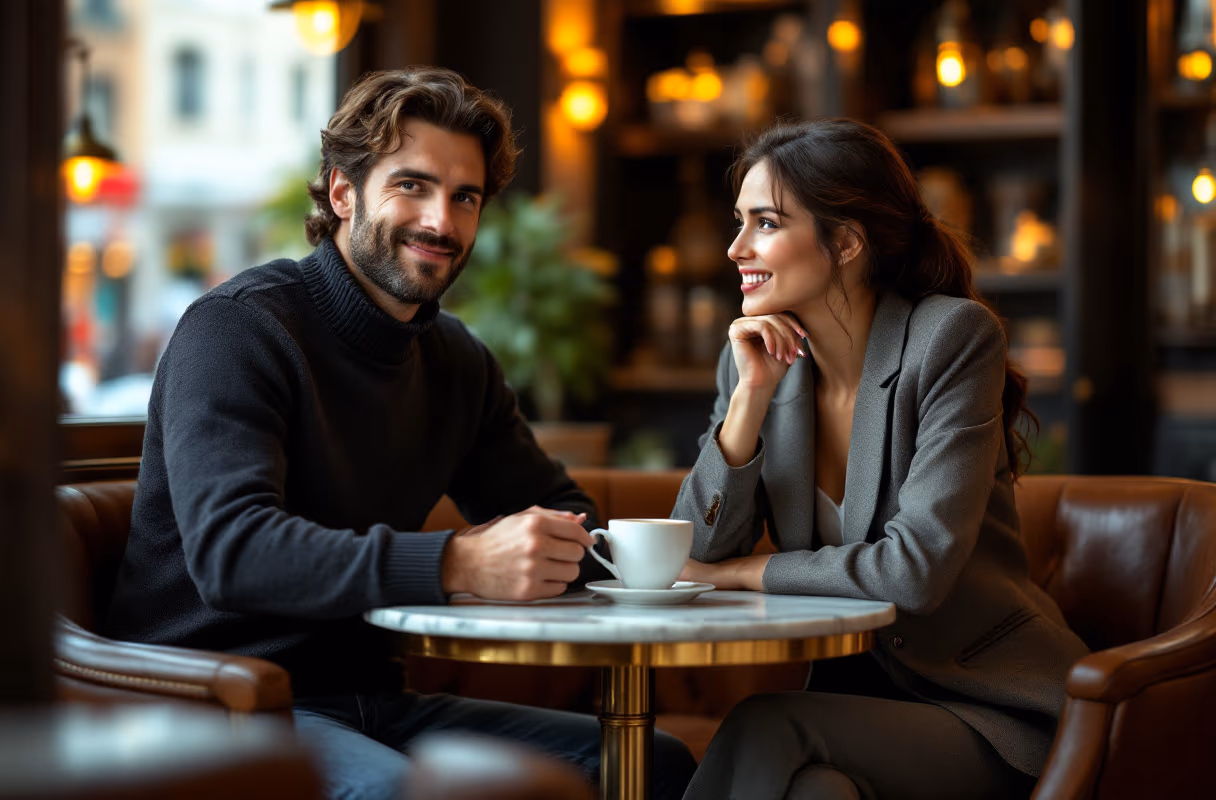 A Prague café — a familiar, low-key setting for shared decisions A couple sharing coffee at a relaxed Prague café