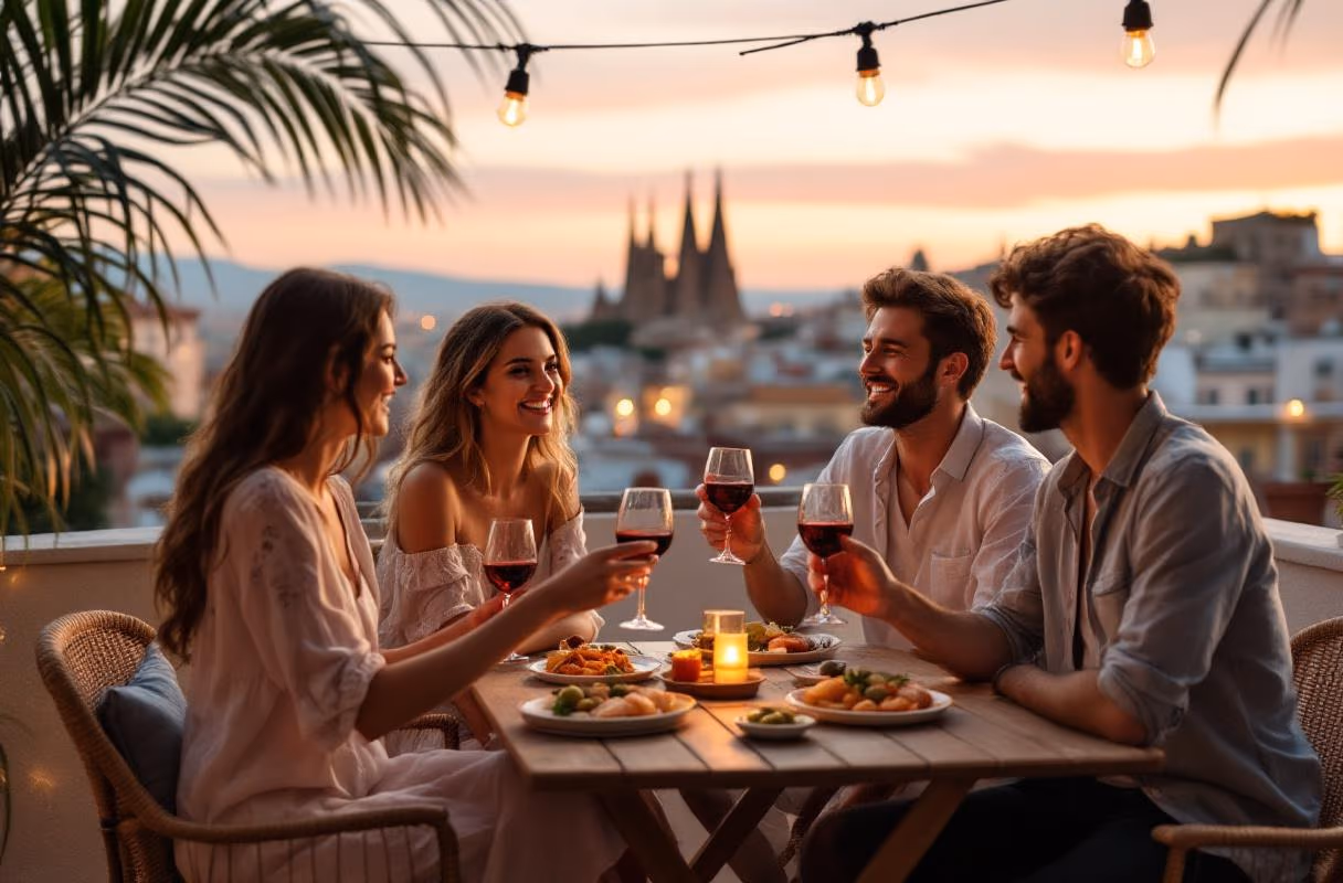 A small group at a Barcelona terrace at sunset